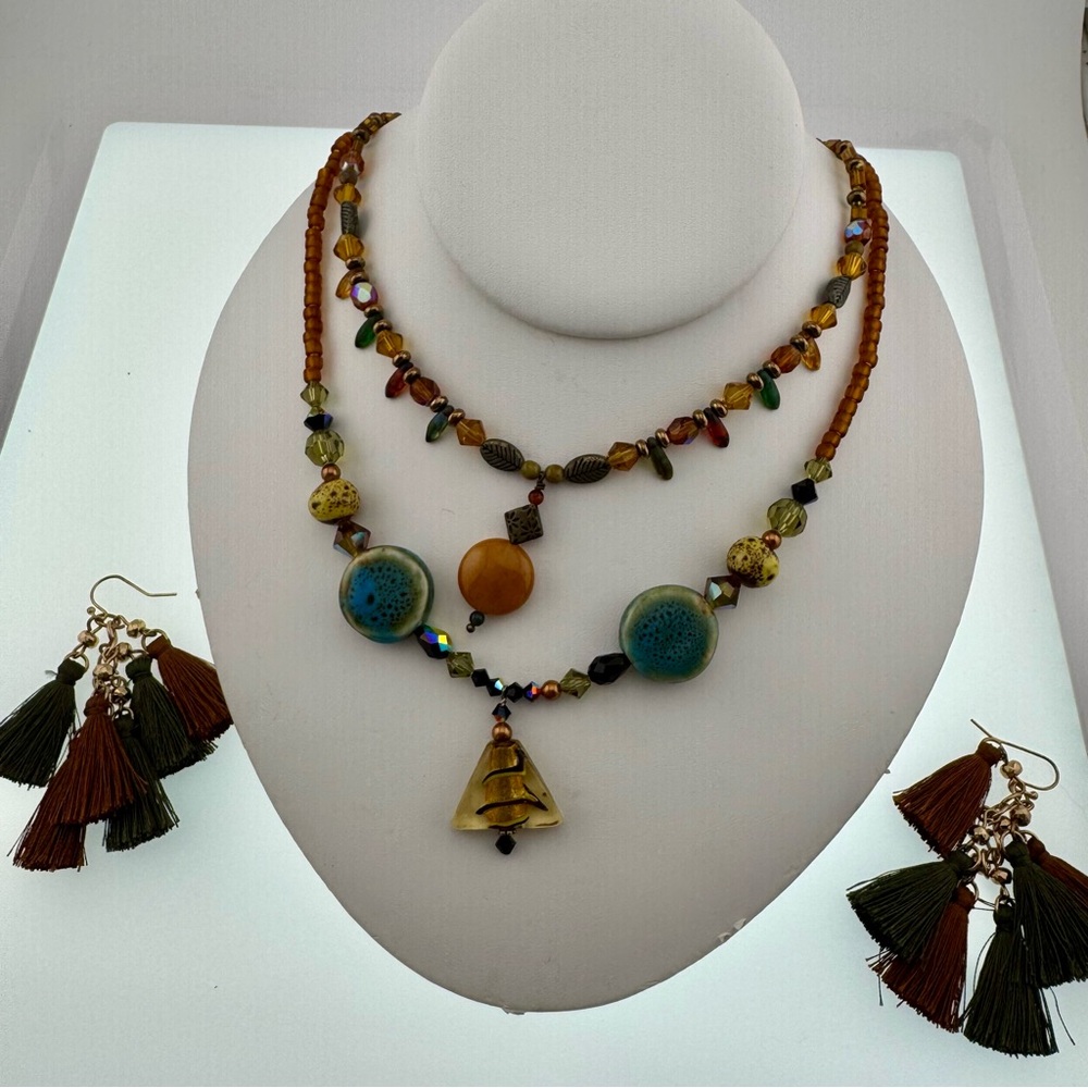Bundle Multicolor Glass Beaded Necklaces and Earring Set Hand Made